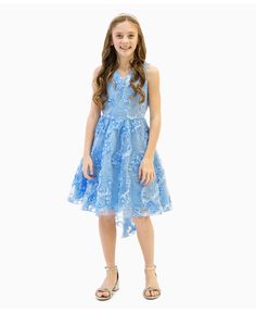 in stock Cute Multicolor Smocked Dress With Ruffles, Fancy Dresses For Girls, Blue Kid Dress, Playful Multicolor Smocked Dress With Ruffles, Blue And White Flower Girl Dresses, Blue Floral Dress For Kids, Social Dress, Teen Girl Dresses, Social Dresses