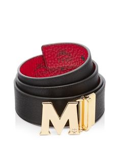 Mcm Men's Claus Reversible Belt - Ruby Red/Black/Gold Salvatore Ferragamo Belt, Candy Red, Mens Fashion Jeans, Mcq Alexander Mcqueen, Designer Belts, Reversible Belt, Red Candy, Ferragamo Belt, Leather Belts