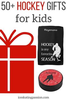 hockey gifts for kids with text overlay that reads 50 + hockey gifts for kids