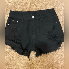 Ladies Black Distressed Jean Shorts Nwot Size Small Perfect For Summer Five Pockets Cheap Black Forever 21 Shorts, Black Cotton Cutoff Shorts, Trendy Black Cotton Shorts, Casual Black Distressed Shorts, Black Cotton Grunge Shorts, Black Stretch Distressed Bottoms, Black Ripped Cotton Jean Shorts, Casual Black Ripped Jean Shorts, Black Stretch Cotton Jean Shorts