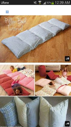 the instructions for how to make a diy pillow bed from an old mattress and pillows