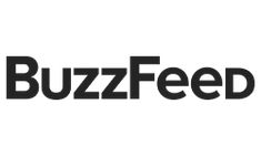 the buzzfeed logo is shown in grey on a white background, and it says buzzfeed