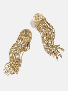 Turn heads and stand out with the Farrah Earrings. These drop earrings are designed with no chain tassels that gracefully sway with your every move. So cool and fun, these statement earrings bring personality and bold style to any look. Tiktok Shop, Gold Statement Earrings, Family Event, Bold Style, The Gold, Bold Fashion, Tassel Earrings, Christmas List, Earrings Gold