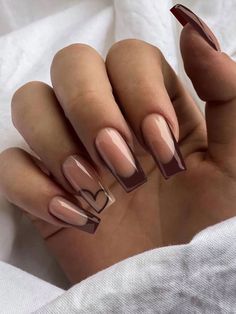 Trendy Nails Ballerina, Matte French Nails, Autumn Brown Nails, Nails Elegant Classy, Nails Square Medium, France Nails, Brown Nails Design, Summery Nails, Casual Nails