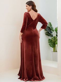 Vintage Velvet Dress, Glamorous Evening Dresses, Velvet Evening Dress, Round Neck Casual Dress, Bodycon Tops, Evening Dresses With Sleeves, Ever Pretty, Evening Dresses Plus Size, Dress Fitted