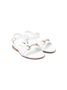 optical white calf leather almond open toe horsebit detail branded leather insole leather sole buckle-fastening ankle strap Dress With Jean Jacket, Baby Boy Accessories, Gucci Kids, Burberry Kids, Dolce And Gabbana Kids, Sandals White, Kids Jordans, Boys Accessories, Stella Mccartney Kids