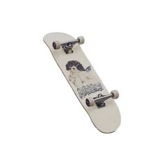 a white skateboard with an image of a woman on it