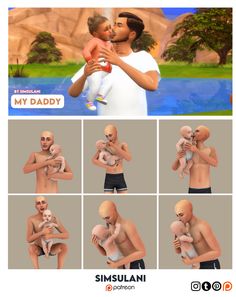 an animated man holding a baby in his arms