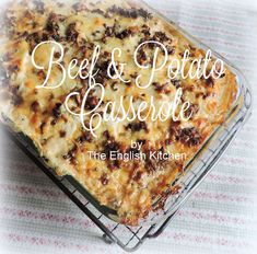 the cover of beef and potato casserole by the english kitchen, with text overlay