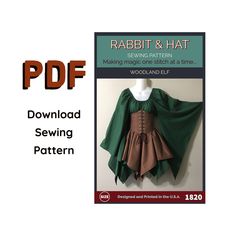 the sewing pattern for rabbit and hat is shown in green, brown, and tan