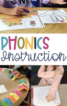 the words phonics are written on paper and cut out with scissors to make letters