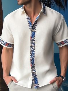 Mens Printed Shirts, Mens Shirts Online, Men Fashion Casual Shirts, Streetwear Mode, Linen Fashion, Linen Shirt Men, Sleeve Fashion, Men Shirt Style, Kurta Designs