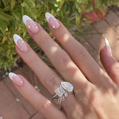 Short Almond French Tip Nails With Rhinestones, French Tips Wedding Nails, Wedding Nails With Diamonds, Coffin French Tip With Rhinestones, Elegant Acrylic Nails Classy Almond, Pink And White French Tip Nails With Rhinestones, Dainty Black Nail Designs, French Tip W Diamonds, Simple French Acrylic Nails