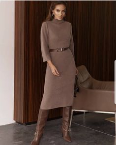 Warm Dress, Dress Trendy, Warm Dresses, Midi Dress Style, Dress Stores Online, Trendy Dress, Looks Chic, Autumn Outfit, Knit Fashion