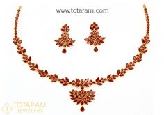 22 Karat Gold Ruby Necklace & Drop Earrings Set 235-GS3596 - in 30.250 Grams for USD $3.00. Made in India by Totaram Jewelers this product is in 22 Karat BIS Hallmark 916 Gold & is an exellent gift for Adult - Women. Ships fully insured & secured guaranteed delivery for free with your order over $250 from New Jersey USA with 30 days exchange policy. Yellow Gold Ruby Temple Necklace For Celebration, Formal Ruby Necklace For Festivals, Formal Ruby Necklaces For Festivals, Elegant Red Temple Necklace For Formal Occasions, Formal Ruby Temple Necklace, Red 22k Gold Necklace For Celebration, Elegant Red 22k Gold Temple Necklace, Formal Ruby Temple Necklace For Festivals, Gold Ruby Temple Necklace For Formal Occasions