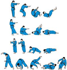 an image of a man doing karate moves in different positions on white background with blue pants