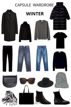 Staple Winter Wardrobe Pieces, 10 Item Wardrobe Winter, Winter Weekend Capsule Wardrobe, Practical Winter Outfits, Black And White Capsule Wardrobe, Winter Capsule Wardrobe 2022, Minimalism Wardrobe, Classic Winter Outfits, Minimal Winter Outfit