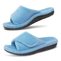 PRICES MAY VARY. 【ARCH SUPPORT SLIPPERS FOR WOMEN】:Fuzzy adjustable open toe design with ultimate soft micro-terry coral fleece upper could give your sensitive feet a customized comfort,keep feet breathable and cozy especially in summer.Hook-and-loop velcro closure make the orthotic slippers suitable for different foot types,no matter you have narrow or wide feet, or a high instep. 【SUPPORTIVE SLIPPERS FOR WOMEN 】:Features arch support,cushioned pad and deep heel cup to build the most comfortabl Supportive Slippers, Support Slippers, Slippers For Ladies, Feather Slippers, Fuzzy Sandals, Comfy Slippers, Slide Slippers, Slippers For Women, Heel Pain