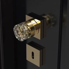 a close up of a door handle with a crystal knob on it's side