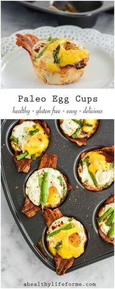 an egg muffin in a muffin tin with bacon and eggs