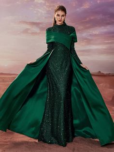 Women's Formal Banquet Evening Dress, Elegant Sequined Satin High Neck Long Sleeve Party Gown Dark Green Party  Long Sleeve Sequins Colorblock,Plain,All Over Print A Line Slight Stretch  Weddings & Events, size features are:Bust: ,Length: ,Sleeve Length: Gala Dresses Elegant, African Lace Dresses, Party Gown, Long Sleeve Sequin, African Lace, Women Formals, Gala Dresses, High Neck Long Sleeve, Dress Elegant