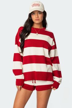 Riley Oversized Striped Sweater – edikted Red And White Sweater, Chino Pants Women, Wwe T Shirts, Flannel Sweatshirt, Fabric Matching, Oversized Striped Sweater, Oversize Sweater, Sweater Oversized, Sweater Oversize