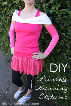 a woman standing in front of a bush wearing a pink dress and white top with the words diy on it