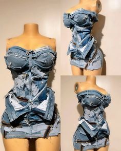 Custom Denim Outfit, Baddie Denim Outfits, Denim Concert Outfit, Denim Set Outfit, Y2k Fitted Denim Dress, Custom Clothes Diy, Denim Two Piece Outfit Y2k, Fitted Y2k Style Denim Top, Denim Set Black Women