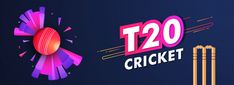 the logo for t20 cricket is shown in front of a blue background with pink and purple