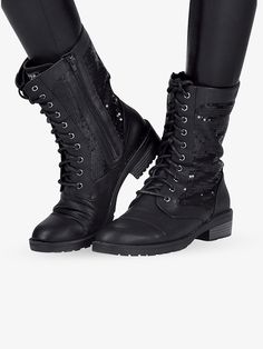 Combat Boot - Shoes | Double Platinum SWAG | DiscountDance.com Combat Boots Style, Kids Leggings, Womens Combat Boots, Black Combat Boots, Low Heel Shoes, Combat Boot, Stylish Boots, Leggings Kids, Popsicles