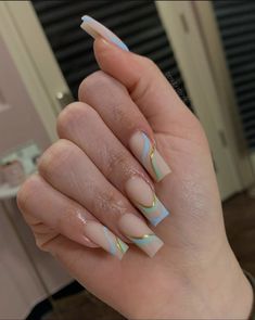 Mint Green And White Nails, Turtle Nails, Swirl Nail, Nail Tattoos, Mint Green Nails, Pastel Design, Simple Acrylic, Pastel Orange