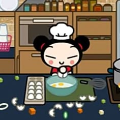 a cartoon character is cooking in the kitchen