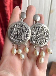 Huge Antique Massive Soviet USSR Earrings Sterling Silver 800 Natural Paerl Rare Antique Iberian Earrings, Silver Antique Jewelry India, Antique Jewelry Rare Silver, Natural Pearl Earrings, Natural Cream, Natural Pearl, Pearl Color, Natural Pearls, Earrings Sterling Silver