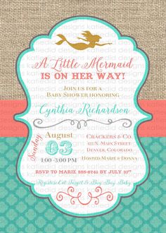 the little mermaid is on her way baby shower or birthday party printable digital file