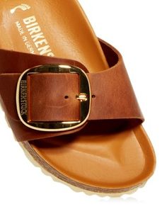 Birkenstock Women's Madrid Slide Sandals Classic Sandals With Brass Buckle For Summer, Brown Sandals With Brass Buckle, Brown Footbed Sandals With Removable Insole, Adjustable Footbed Sandals With Tang Buckle, Madrid Big Buckle, Birkenstock Women, Nice Outfits, Flatform Sandals, Footbed Sandals