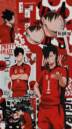 an image of some anime characters with red shirts and black hair, one has his arms crossed