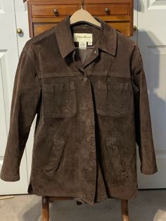 Vintage EDDIE BAUER Ranch Jacket Coat, 100% Leather. Condition is "Pre-owned". This jacket is sizes small petit, however, it’s a full size large at best. It’s also labeled a woman’s jacket. It’s more of a mans jacket. Heavy, large pockets. Very nice Mans Jacket, Perfect Jacket, Jacket Coat, Eddie Bauer, Design Inspo, Cold Weather, Fashion Inspo Outfits, Fall Outfits, A Woman