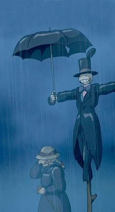 two people standing in the rain with umbrellas over their heads and one person holding an umbrella