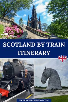 the scotland by train itinerary is shown in three different pictures with text overlays