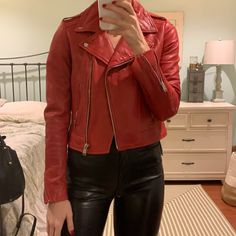 Lamarque Real Leather Jacket. Red. Silver Detailing. Size Small. Worn Once Excellent Condition Designer Red Leather Jacket, Luxury Fitted Red Leather Jacket, Classic Red Fitted Leather Jacket, Classic Fitted Red Leather Jacket, Designer Red Fitted Leather Jacket, Designer Fitted Red Leather Jacket, Designer Red Leather Outerwear, Chic Red Fitted Biker Jacket, Designer Red Leather Jacket For Fall