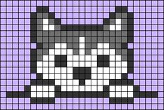 an image of a pixel style cat on a purple and black background with white squares