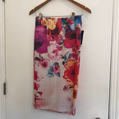 Never Been Worn Stretch Floral Pencil Skirt! Approx 25” From Elastic Stretch Band To Hem Multicolor Floral Print Pencil Skirt, Multicolor Floral Pencil Skirt, Multicolor Spring Midi Pencil Skirt, Multicolor Pencil Skirt For Spring, Fitted Multicolor Floral Print Pencil Skirt, Girl Skirts, Skirts Floral, Suede Pencil Skirt, High Rise Skirt