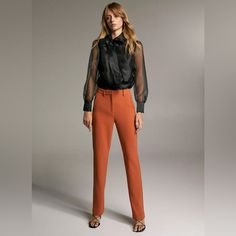 Nwt Aritzia Babaton Cognac Pants. Size 4. These Are Mid-Rise, Bootcut Trousers With An Extra-Long Silhouette. They're Made With Stretchy, Crepe Fabric From Japan. Cognac Pants, Baroque Dress, Melina Pant, Bootcut Trousers, Brown Flares, White Wide Leg Pants, Aritzia Pants, Aritzia Babaton, Leather Pant