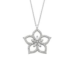 - Flower Necklace is made with high-quality 925K Sterling Silver. - Pendant Necklace featuring a dainty cutout flower design with a floral cluster of round cut created cubic and baguette stones set in high polished sterling silver. - Dainty, delicate, elegant, charm, cute and trendy Cherry Blossom Flower pendant necklace is a good example for summer jewelry. - 925K sterling silver solitaire round pendant comes with a free 925K Sterling Silver chain. - A thoughtful jewelry gift that will be cheri Flower Diamond Bracelet, White Gold Flower Necklace For Anniversary, White Gold Flower Shaped Necklace For Anniversary, White Gold Flower Shaped Necklace, Blossom Color Sterling Silver Flower Jewelry, Sterling Silver Flower Charm Necklace, Elegant Blossom Necklace With Flower Charm, Blossom Colored Flower-shaped Sterling Silver Jewelry, Elegant Blossom Flower Pendant Jewelry