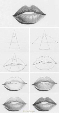 the steps to draw lips with different angles and shapes for each individual's face