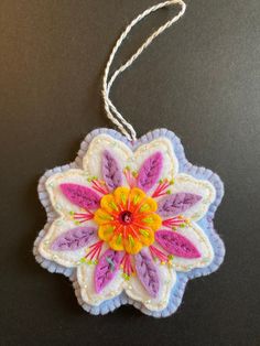 a colorful ornament hanging from a string