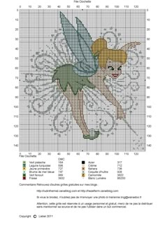 a cross stitch pattern with a little fairy on it's back and the words, `