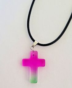 Crystal Pink Green Quartz Stone Chakra Full Moon Healing Cross Pendant Necklace Adjustable Pink Resin Necklace, Adjustable Nickel Free Resin Necklace, Adjustable Nickel-free Resin Necklace, Spiritual Multicolor Cross Necklace, Multicolor Cross Pendant Jewelry For Gift, Trendy Handmade Resin Necklace, Multicolor Resin Pendant Jewelry, Adjustable Multicolor Necklace With Large Pendant, Adjustable Large Pendant Multicolor Necklace