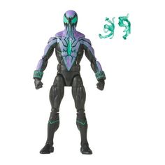 an action figure with green and blue accents on it's body, standing in front of a white background