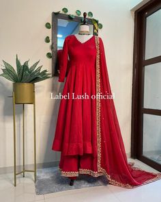 Red Frock Suit Design, Red Frock For Women Pakistani, Anarkali Dress With Plazo, Red Ethnic Wear Indian, Red Salwar Suit Party Wear, Red Anarkali Suits Simple, Karwachauth Look Suit, Red Suits For Women Indian, Red Suits For Women